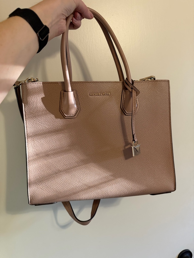 Michael Kors Mercer Pebbled Leather Bag In Dusty Rose Taupe